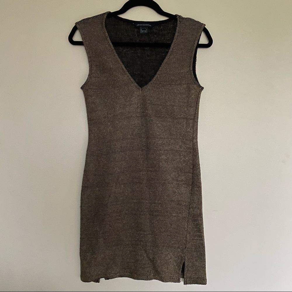FRENCH CONNECTION METALLIC GOLD KNIT DRESS
